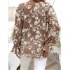 imageMakeMeChic Womens Floral V Neck Blouse Tops Bell Sleeve Button Down Tie Front ShirtBrown