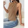 imageMakeMeChic Womens Halter Tops Open Back Sleeveless Satin Dinner Tops Tie Backless Fall ShirtsKhaki