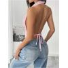 imageMakeMeChic Womens Halter Tops Open Back Sleeveless Satin Dinner Tops Tie Backless Fall ShirtsPink