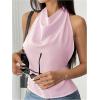 imageMakeMeChic Womens Halter Tops Open Back Sleeveless Satin Dinner Tops Tie Backless Fall ShirtsPink