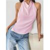 imageMakeMeChic Womens Halter Tops Open Back Sleeveless Satin Dinner Tops Tie Backless Fall ShirtsPink