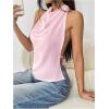 imageMakeMeChic Womens Halter Tops Open Back Sleeveless Satin Dinner Tops Tie Backless Fall ShirtsPink