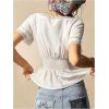 imageMakeMeChic Womens Lace Sweetheart Blouse Linen Button Front Short Sleeve Shirred Shirt TopsWhite