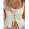 imageMakeMeChic Womens Pleated Tie Front Wide Strap Sleeveless Tank Top Summer ShirtsWhite
