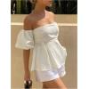 imageMakeMeChic Womens Ruffle Peplum Tops Off The Shoulder Summer Blouse Tube TopWhite