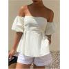 imageMakeMeChic Womens Ruffle Peplum Tops Off The Shoulder Summer Blouse Tube TopWhite