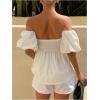 imageMakeMeChic Womens Ruffle Peplum Tops Off The Shoulder Summer Blouse Tube TopWhite