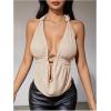 imageMakeMeChic Womens Sexy Halter Top Backless Draped Front Tie Ring Knot Sleeveless Party Festival Rave TopsApricot