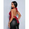 imageMakeMeChic Womens Sexy Halter Top Backless Draped Front Tie Ring Knot Sleeveless Party Festival Rave TopsRed