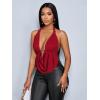 imageMakeMeChic Womens Sexy Halter Top Backless Draped Front Tie Ring Knot Sleeveless Party Festival Rave TopsRed