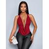 imageMakeMeChic Womens Sexy Halter Top Backless Draped Front Tie Ring Knot Sleeveless Party Festival Rave TopsRed