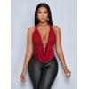 imageMakeMeChic Womens Sexy Halter Top Backless Draped Front Tie Ring Knot Sleeveless Party Festival Rave TopsRed