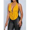 imageMakeMeChic Womens Sexy Halter Top Backless Draped Front Tie Ring Knot Sleeveless Party Festival Rave TopsYellow