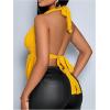 imageMakeMeChic Womens Sexy Halter Top Backless Draped Front Tie Ring Knot Sleeveless Party Festival Rave TopsYellow