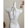 imageMakeMeChic Womens Sparkly Halter Tops Y2k Backless Deep V Neck Rave Crop TopsWhite