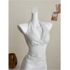 imageMakeMeChic Womens Sparkly Halter Tops Y2k Backless Deep V Neck Rave Crop TopsWhite