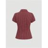 imageMakeMeChic Womens Striped Button Down Shirt Puff Sleeve Collared Fall Work Office Blouse TopRed