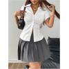 imageMakeMeChic Womens Striped Button Down Shirt Puff Sleeve Collared Fall Work Office Blouse TopWhite