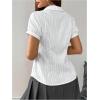 imageMakeMeChic Womens Striped Button Down Shirt Puff Sleeve Collared Fall Work Office Blouse TopWhite