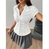 imageMakeMeChic Womens Striped Button Down Shirt Puff Sleeve Collared Fall Work Office Blouse TopWhite