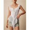 imageMakeMeChic Womens Y2k Floral Lace Ruffle Tops Tie Front Peplum Shirt Blouse Festival Rave Top Cowboy ChicWhite