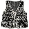 imageMakeMeChic Womens Boho Floral Vests Tie Front V Neck Contrast Binding Sleeveless Outwear Vest TopBlack and White