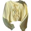 imageMakeMeChic Womens Boho Top Peplum Long Sleeve Shirt Tie Front Crew Neck Summer BlouseYellow