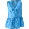 imageMakeMeChic Womens Bow Tie Front Blouse Eyelet Embroidery V Neck Shirt Ruffle Hem Sleeveless Summer Dressy TopsBlue