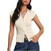 imageMakeMeChic Womens Button Down Shirt Short Sleeve Textured Crop Collared Slim Fit Dressy Cardigan Sweater TopsApricot