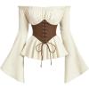 imageMakeMeChic Womens Corset Tops Oktoberfest Bell Sleeve Off Shoulder Renaissance Costume Peasant Dirndl BlousesApricot