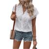 imageMakeMeChic Womens Embroidered Eyelet Tops V Neck Short Sleeve Lace Trim Blouses ShirtsWhite