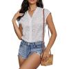imageMakeMeChic Womens Embroidered Eyelet Tops V Neck Short Sleeve Lace Trim Blouses ShirtsWhite Aa