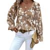 imageMakeMeChic Womens Floral V Neck Blouse Tops Bell Sleeve Button Down Tie Front ShirtBrown