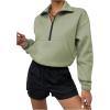 imageMakeMeChic Womens Half Zip Collared Sweatshirts Long Sleeve Drop Shoulder Crop Pullover Top Lime Green Large