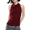 imageMakeMeChic Womens Halter Tops Open Back Sleeveless Satin Dinner Tops Tie Backless Fall ShirtsBurgundy