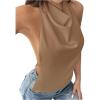 imageMakeMeChic Womens Halter Tops Open Back Sleeveless Satin Dinner Tops Tie Backless Fall ShirtsKhaki