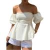 imageMakeMeChic Womens Ruffle Peplum Tops Off The Shoulder Summer Blouse Tube TopWhite