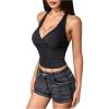imageMakeMeChic Womens Sparkly Halter Tops Y2k Backless Deep V Neck Rave Crop TopsBlack