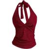 imageMakeMeChic Womens Sparkly Halter Tops Y2k Backless Deep V Neck Rave Crop TopsRed