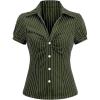 imageMakeMeChic Womens Striped Button Down Shirt Puff Sleeve Collared Fall Work Office Blouse TopArmy Green