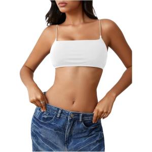 imageMakeMeChic Womens Basic Camisole Top Spaghetti Strap Slim Fit Bralette Summer Crop Tank TopsWhite