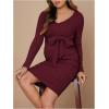imageMakeMeChic Womens Maternity Dress Ribbed Knit V Neck Knot Front Long Sleeve Short Pregnancy DressesBurgundy