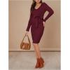 imageMakeMeChic Womens Maternity Dress Ribbed Knit V Neck Knot Front Long Sleeve Short Pregnancy DressesBurgundy