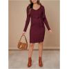 imageMakeMeChic Womens Maternity Dress Ribbed Knit V Neck Knot Front Long Sleeve Short Pregnancy DressesBurgundy