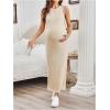 imageMakeMeChic Womens Maternity Dress Sleeveless Pregnancy Tank Crew Neck Casual Bodycon Maxi DressesApricot