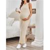 imageMakeMeChic Womens Maternity Dress Sleeveless Pregnancy Tank Crew Neck Casual Bodycon Maxi DressesApricot