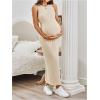 imageMakeMeChic Womens Maternity Dress Sleeveless Pregnancy Tank Crew Neck Casual Bodycon Maxi DressesApricot