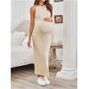 imageMakeMeChic Womens Maternity Dress Sleeveless Pregnancy Tank Crew Neck Casual Bodycon Maxi DressesApricot