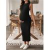 imageMakeMeChic Womens Maternity Dress Sleeveless Pregnancy Tank Crew Neck Casual Bodycon Maxi DressesBlack