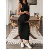 imageMakeMeChic Womens Maternity Dress Sleeveless Pregnancy Tank Crew Neck Casual Bodycon Maxi DressesBlack